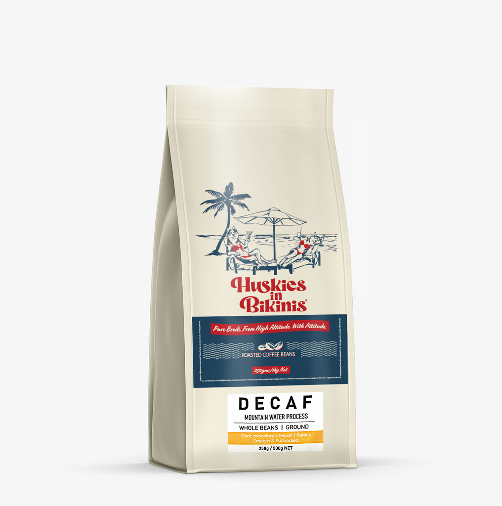 100% Decaf. Huskies in Bikinis® DECAF Coffee Beans or Ground