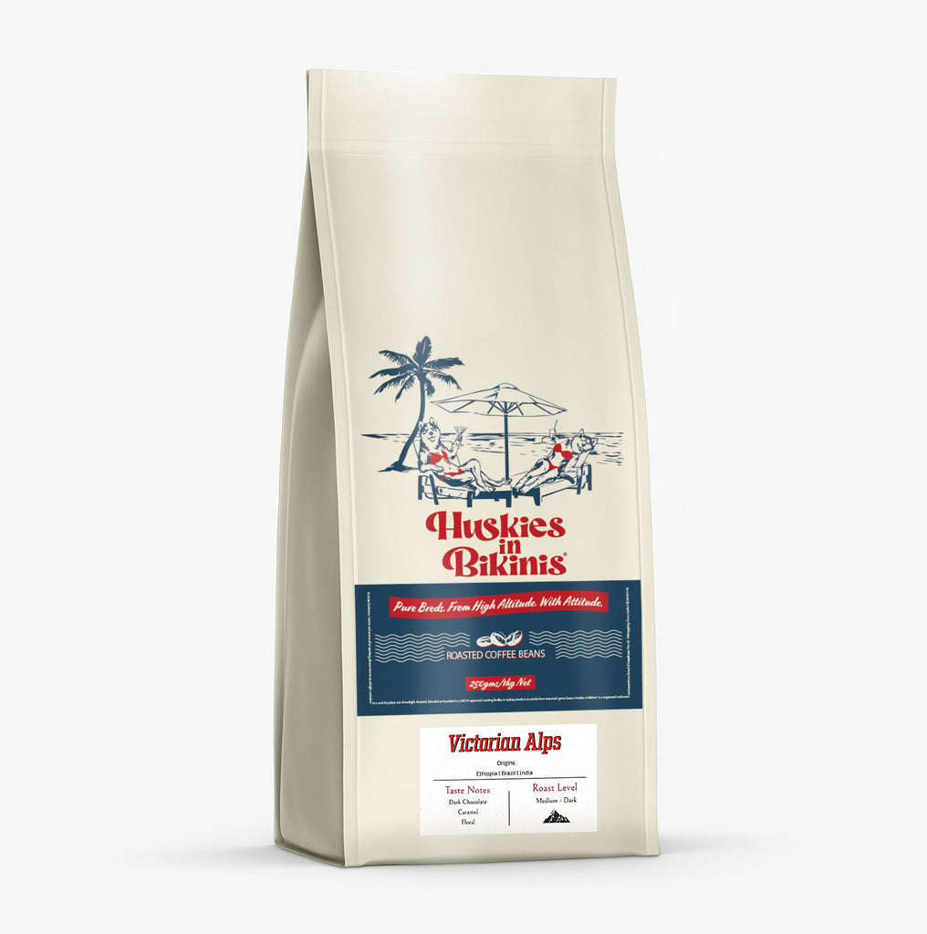 100% Pure Breds. Huskies in Bikinis® Coffee Beans. Victorian Alps Blend